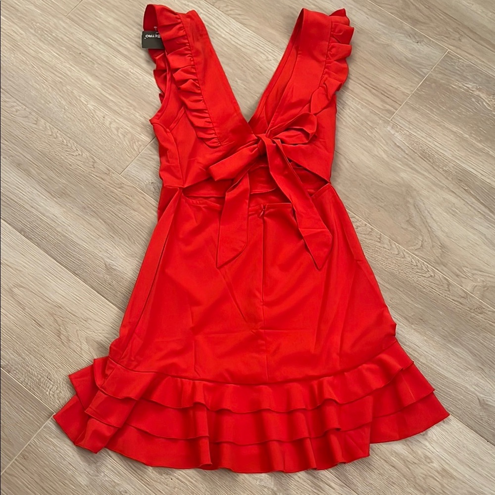 Elegant Red Ruffle Mini Dress - Picture 4 of 5